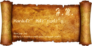 Hankó Mátyás névjegykártya