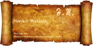 Hankó Mátyás névjegykártya